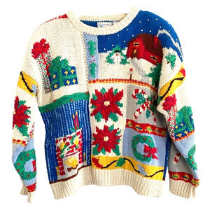 Countryside Classic - Vintage chunky hand knit christmas sweater women's size M